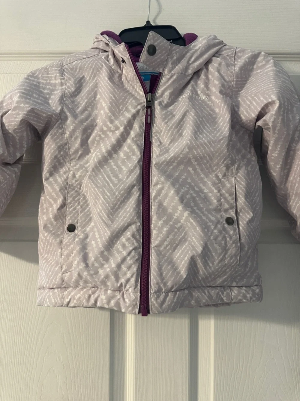 Columbia Girls' Light Lavender Hooded Jacket with Plum Trim